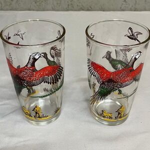 Set of 2 Hazel-Atlas Pheasants Tumbler Highball Glasses